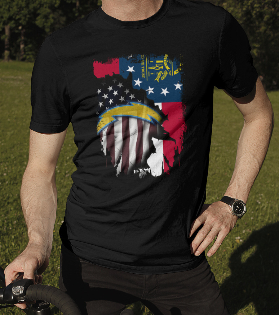 Georgia State Flag With Chargers Logo And American Flag Elements T-Shirt