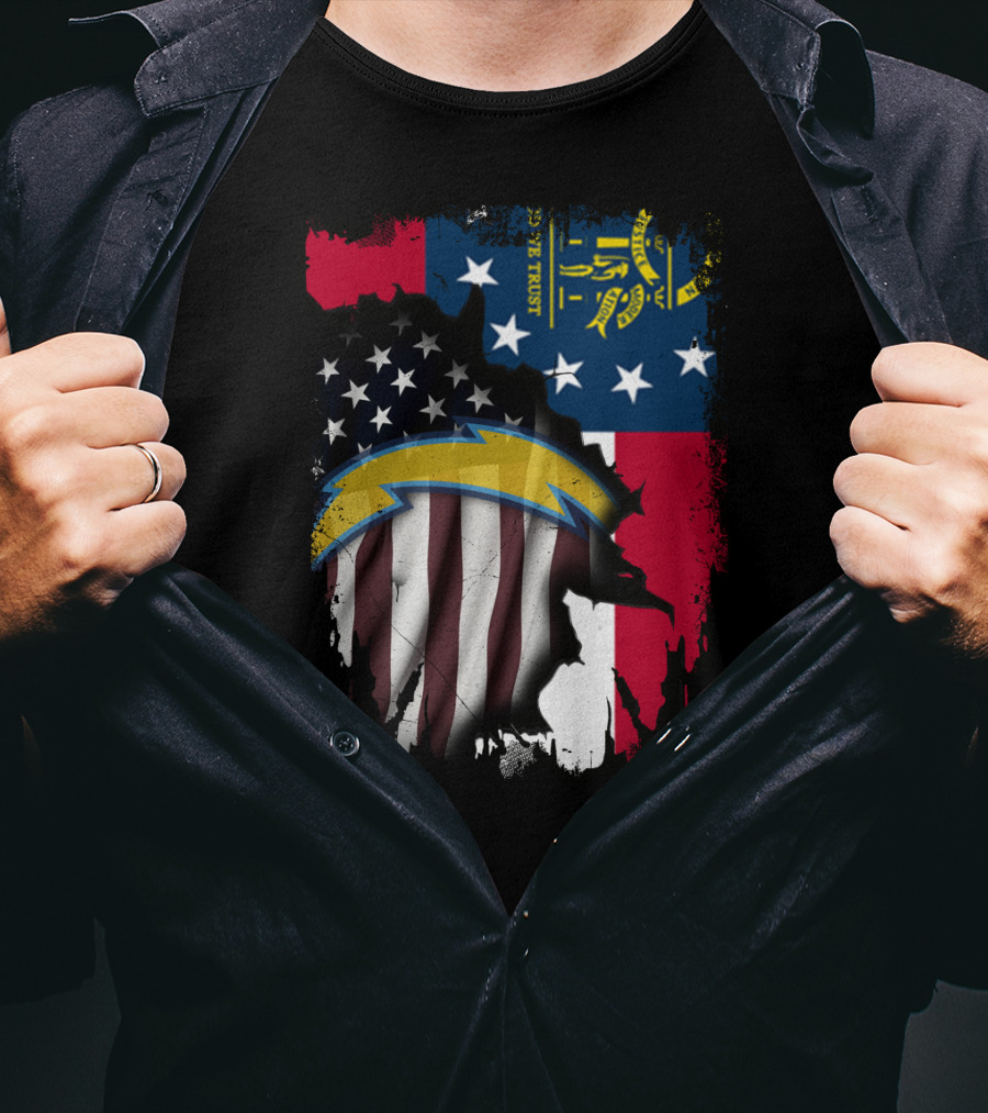 Georgia State Flag With Chargers Logo And American Flag Elements T-Shirt