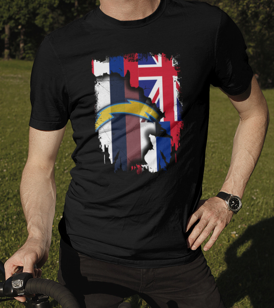 Hawaii Support With Chargers Logo And Hawaiian Flag Background T-Shirt