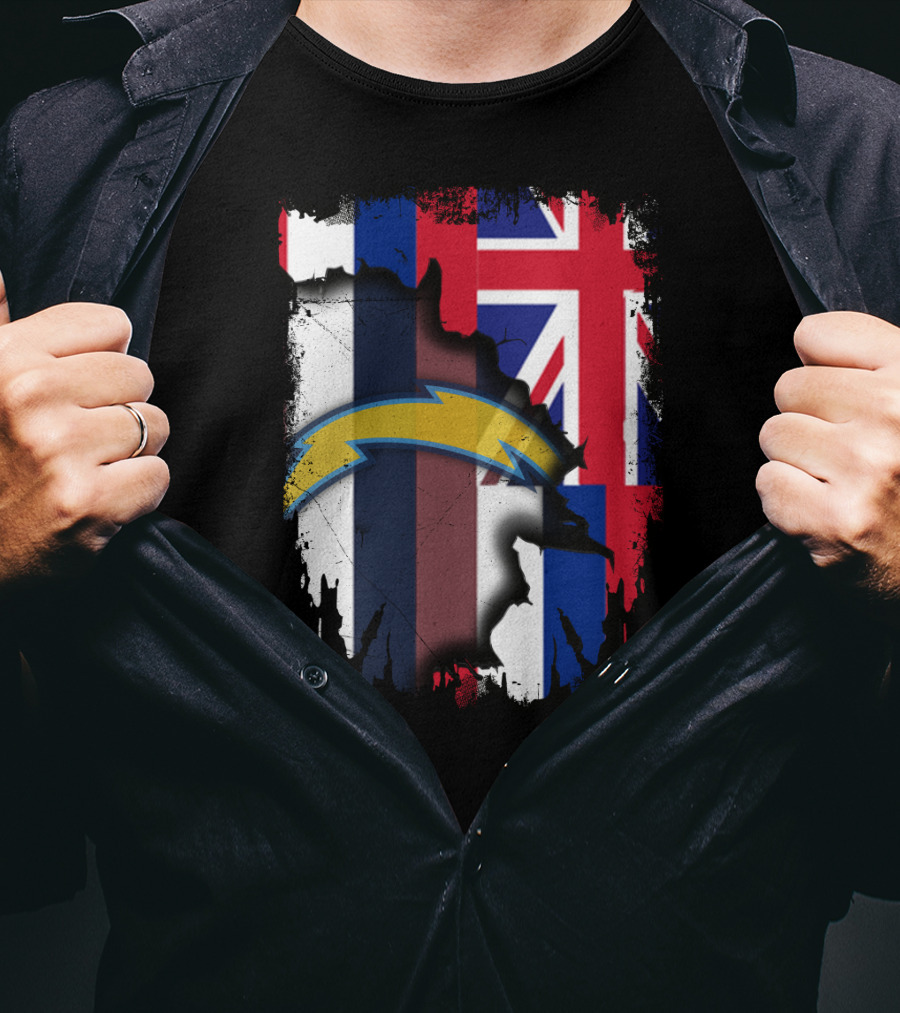 Hawaii Support With Chargers Logo And Hawaiian Flag Background T-Shirt
