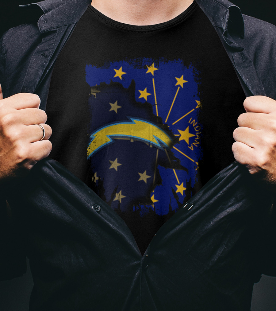 Indiana State Flag With Chargers Logo Fusion T-Shirt