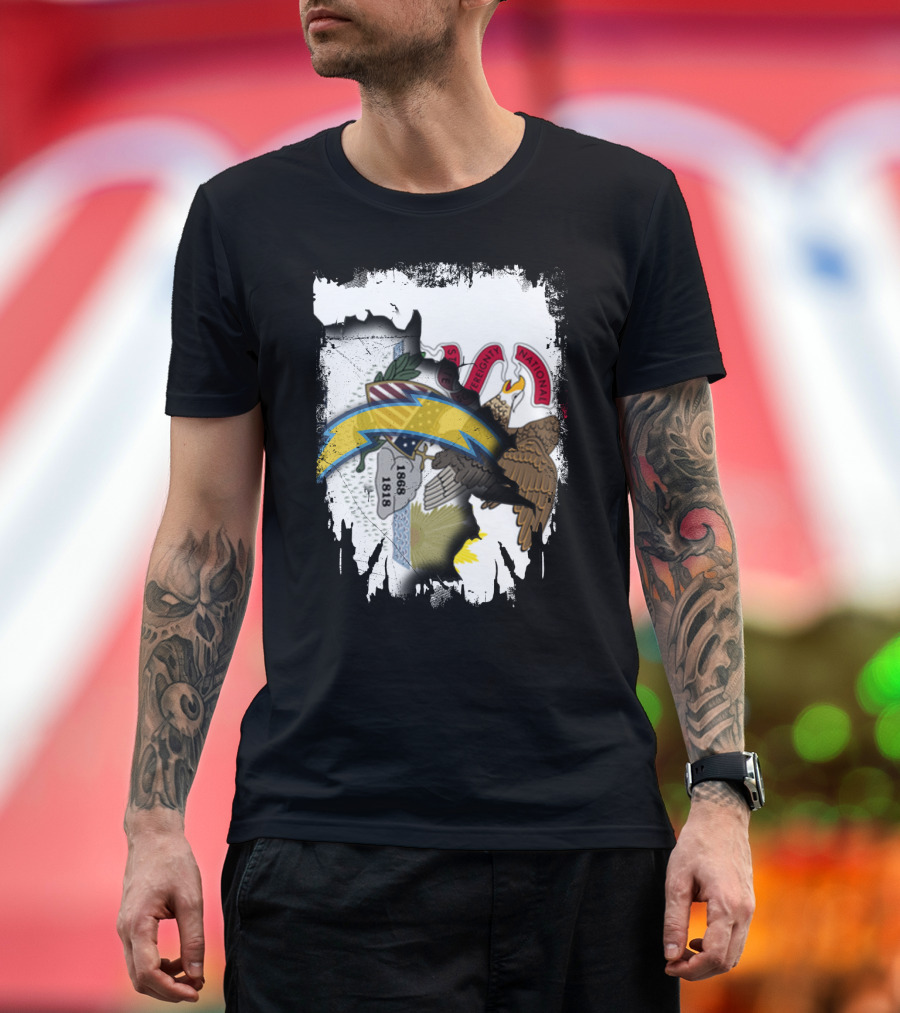Illinois Flag and Chargers Symbol Fusion T-Shirt