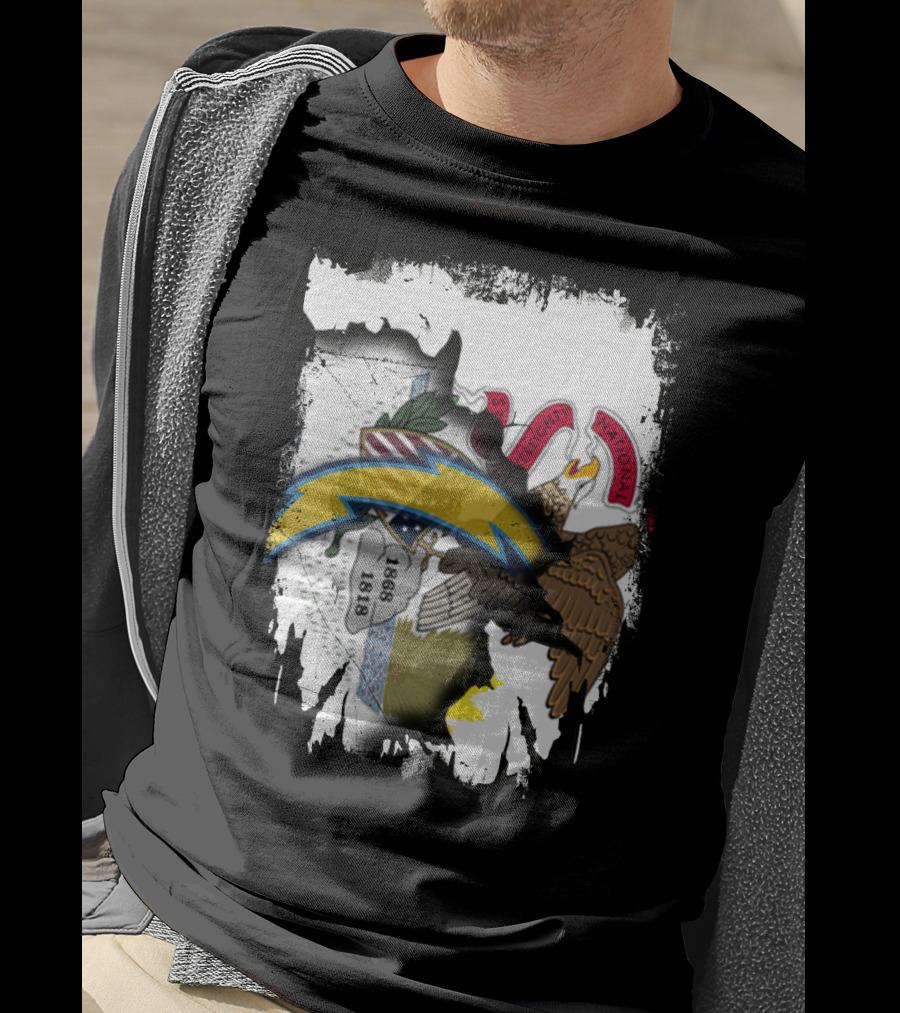 Illinois Flag And Chargers Symbol Fusion T-Shirt