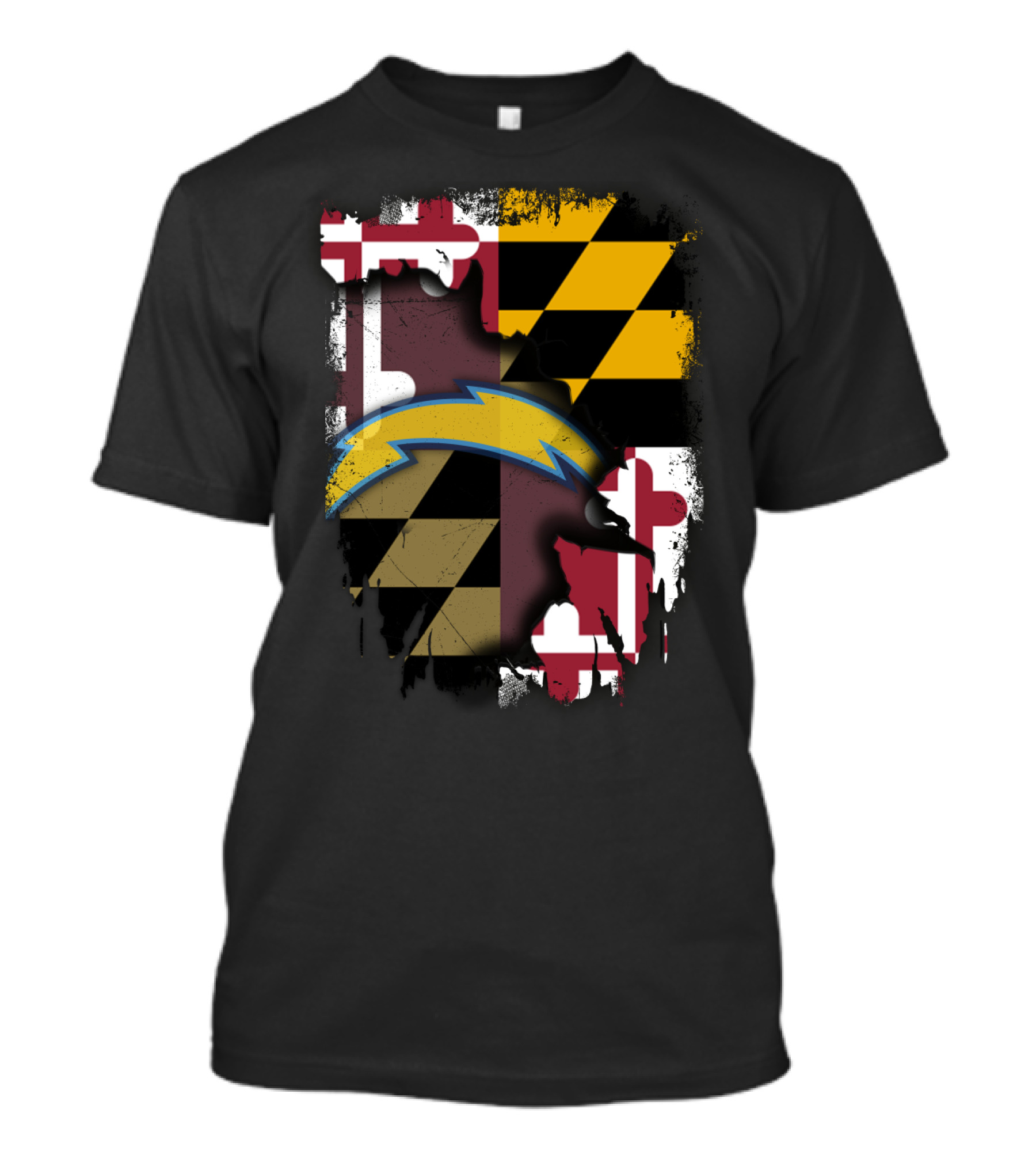 Maryland Flag With Chargers Bolt T-Shirt