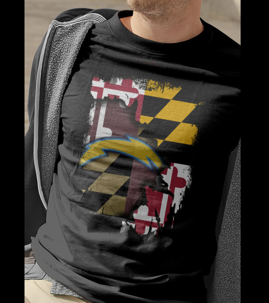 Maryland Flag With Chargers Bolt T-Shirt