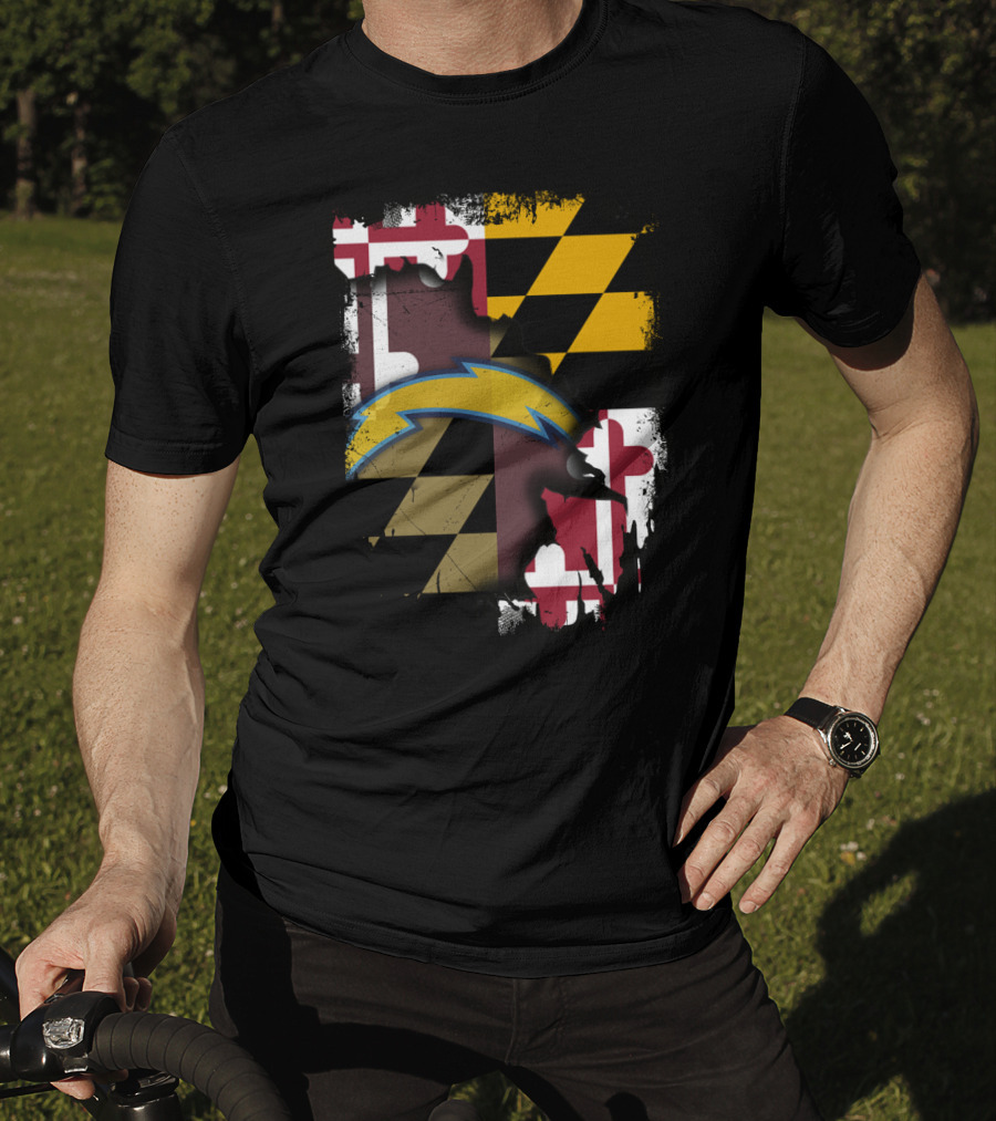 Maryland Flag With Chargers Bolt T-Shirt