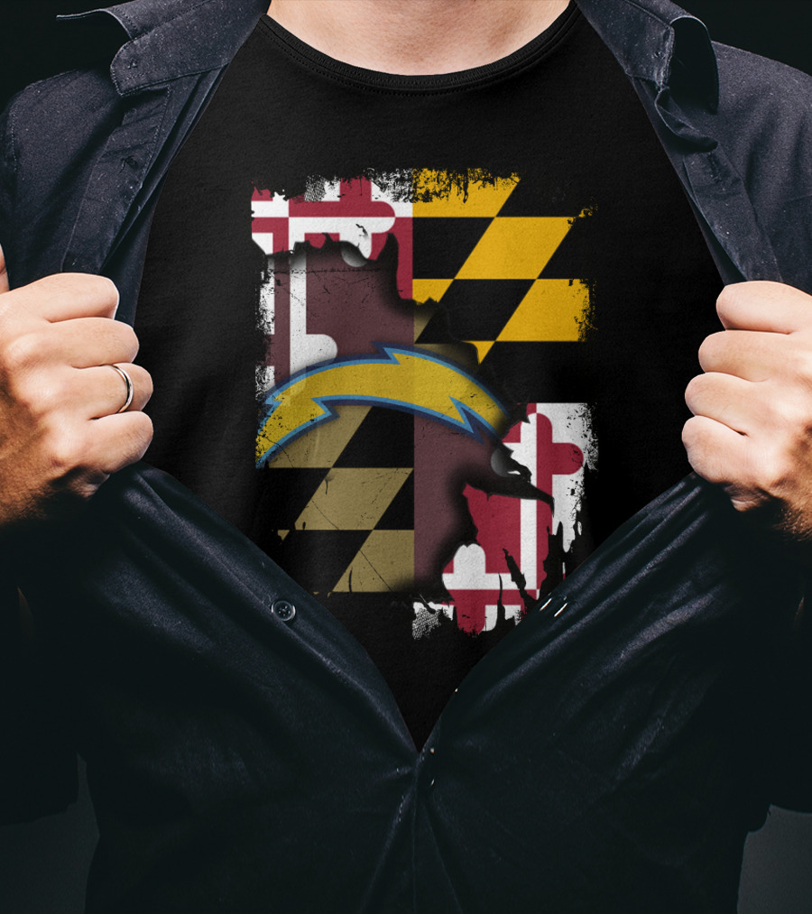 Maryland Flag With Chargers Bolt T-Shirt
