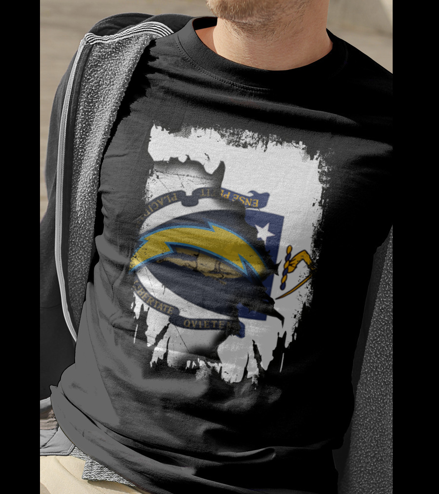 Massachusetts State And Chargers Lightning Logo Fusion T-Shirt