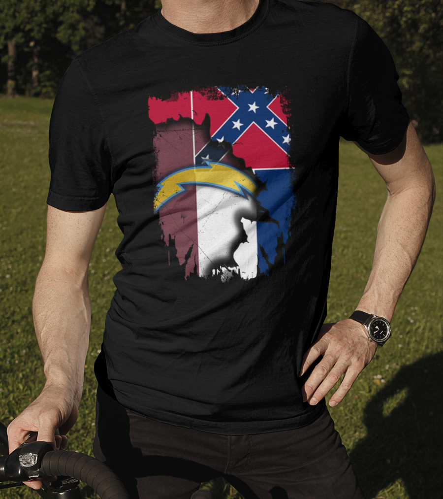 Mississippi Flag With Chargers Lightning Bolt T-Shirt