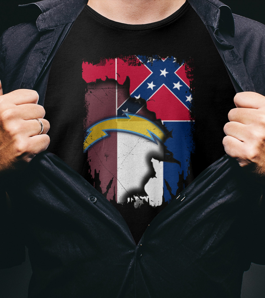 Mississippi Flag With Chargers Lightning Bolt T-Shirt