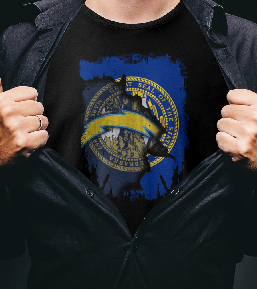 Nebraska State Seal With Chargers Lightning Bolt T-Shirt