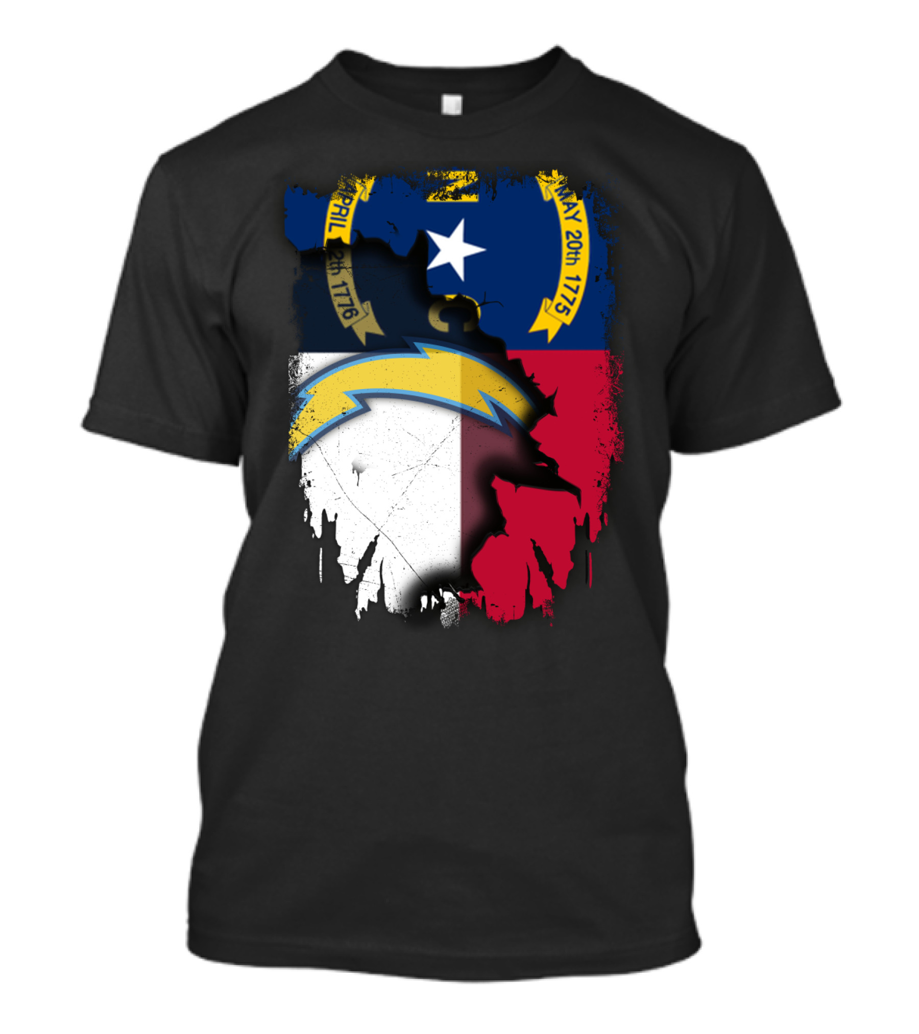 Together North Carolina State Flag With Los Angeles Chargers T-Shirt