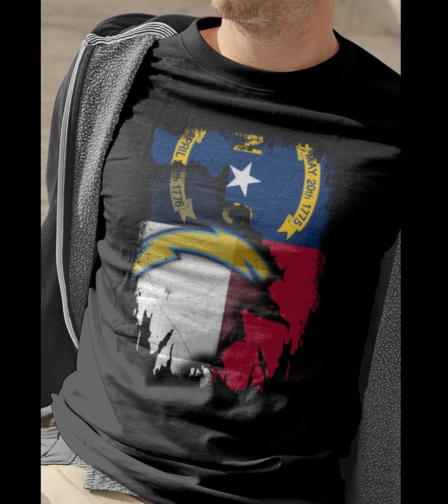 Together North Carolina State Flag With Los Angeles Chargers T-Shirt