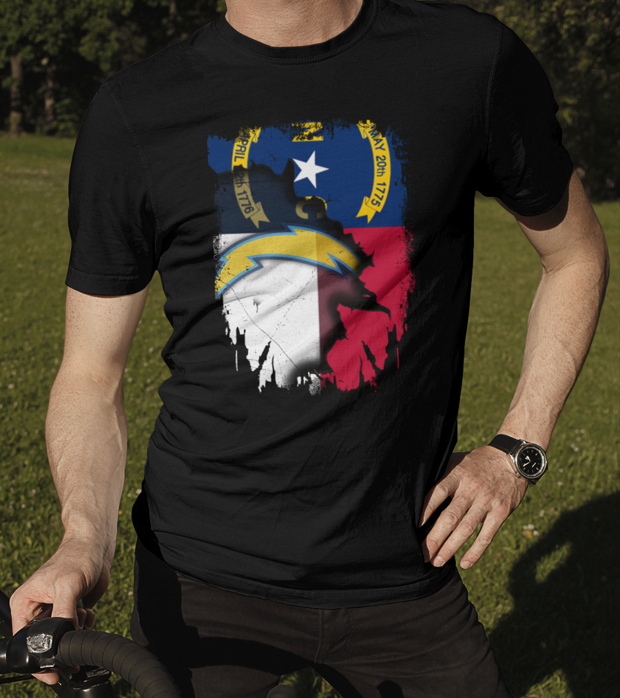Together North Carolina State Flag With Los Angeles Chargers T-Shirt