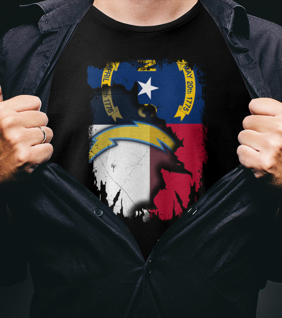 Together North Carolina State Flag With Los Angeles Chargers T-Shirt