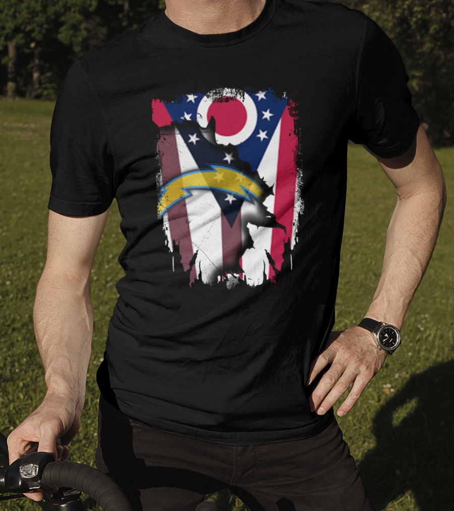 Ohio Flag With Chargers Bolt T-Shirt