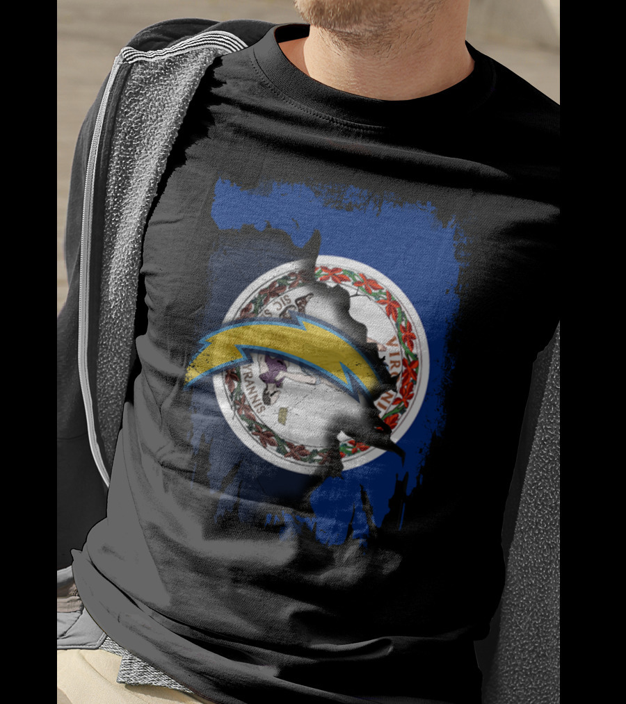 Virginia Flag Meets Chargers Lightning Bolt Fusion T-Shirt