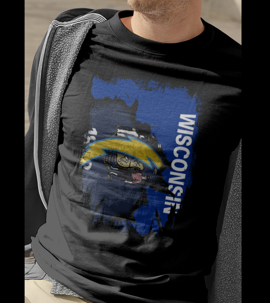 Wisconsin State Outline With Chargers Bolt And Seal T-Shirt