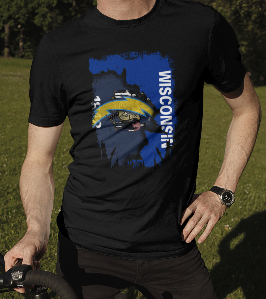 Wisconsin State Outline With Chargers Bolt And Seal T-Shirt
