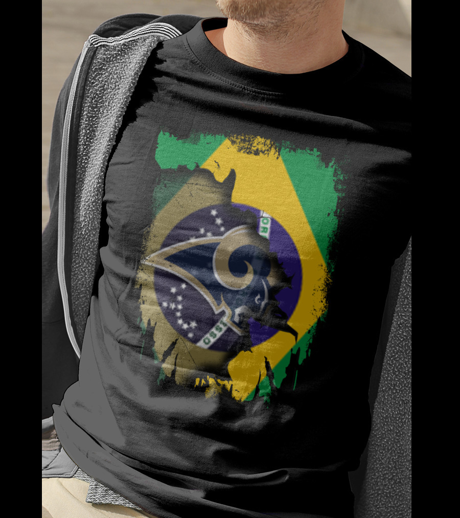 Rams Logo Intertwined With Brazilian Flag T-Shirt