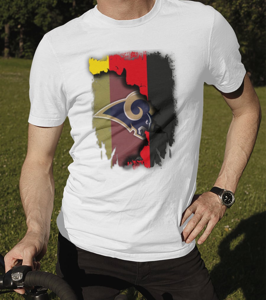 Germany Flag Grunge Style With Rams NFL Team T-Shirt