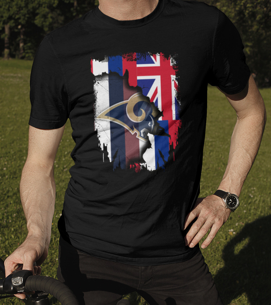 Together Hawaii Rams With Union Jack Flag Background T-Shirt