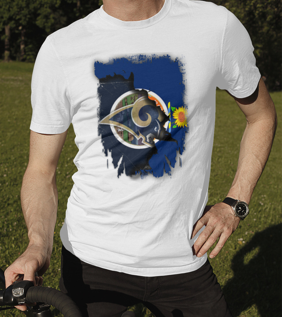 Kansas State Flag And Los Angeles Rams Logo With Sunflower T-Shirt