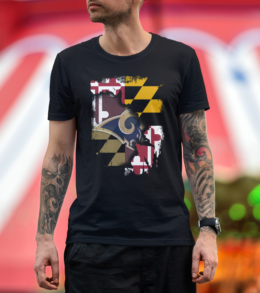 Maryland Flag With Rams Logo Together T-Shirt