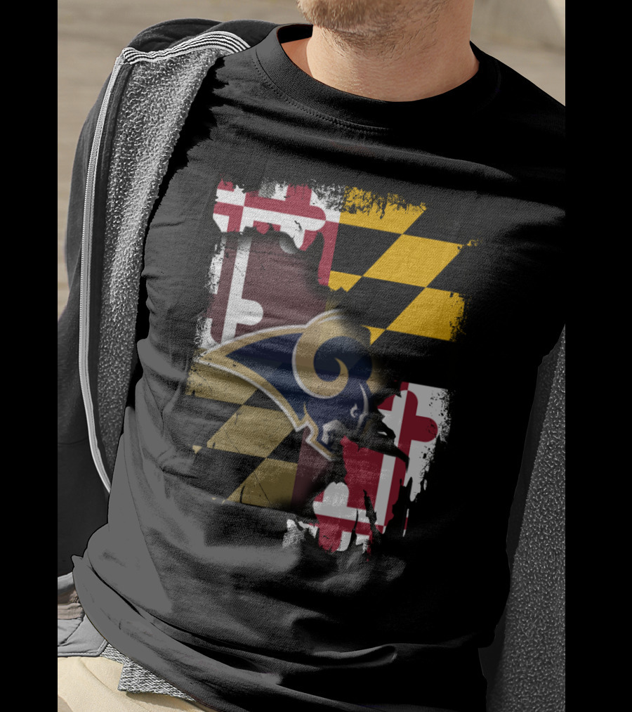 Maryland Flag With Rams Logo Together T-Shirt