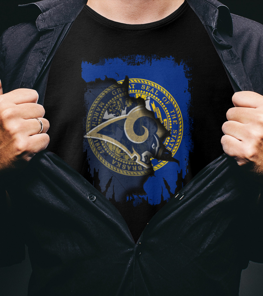 Great Seal Of Nebraska Los Angeles Rams Collaboration T-Shirt