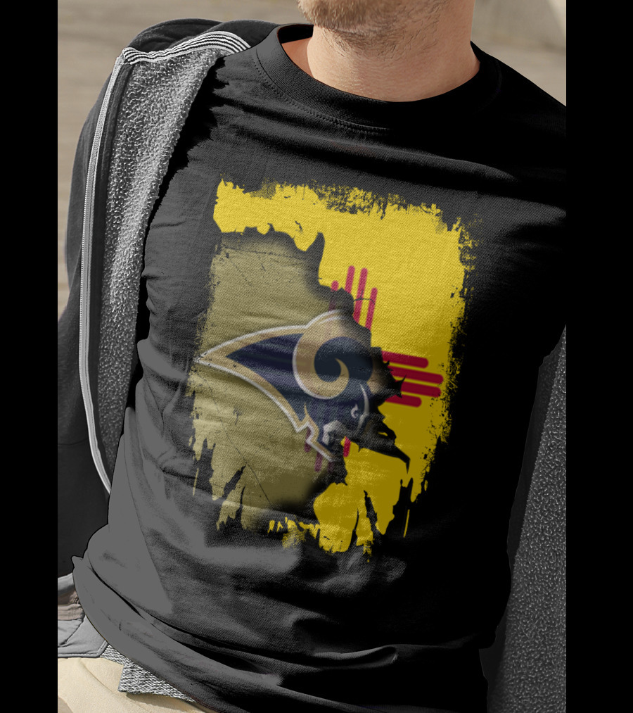 Together New Mexico Rams Logo On Distressed New Mexico Flag Background T-Shirt