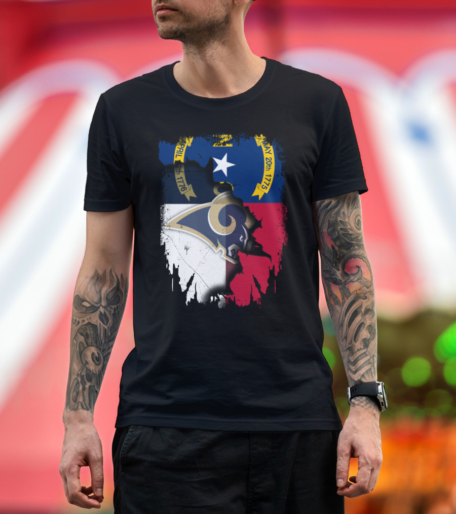 North Carolina State Flag with Rams Logo and Star Element T-Shirt