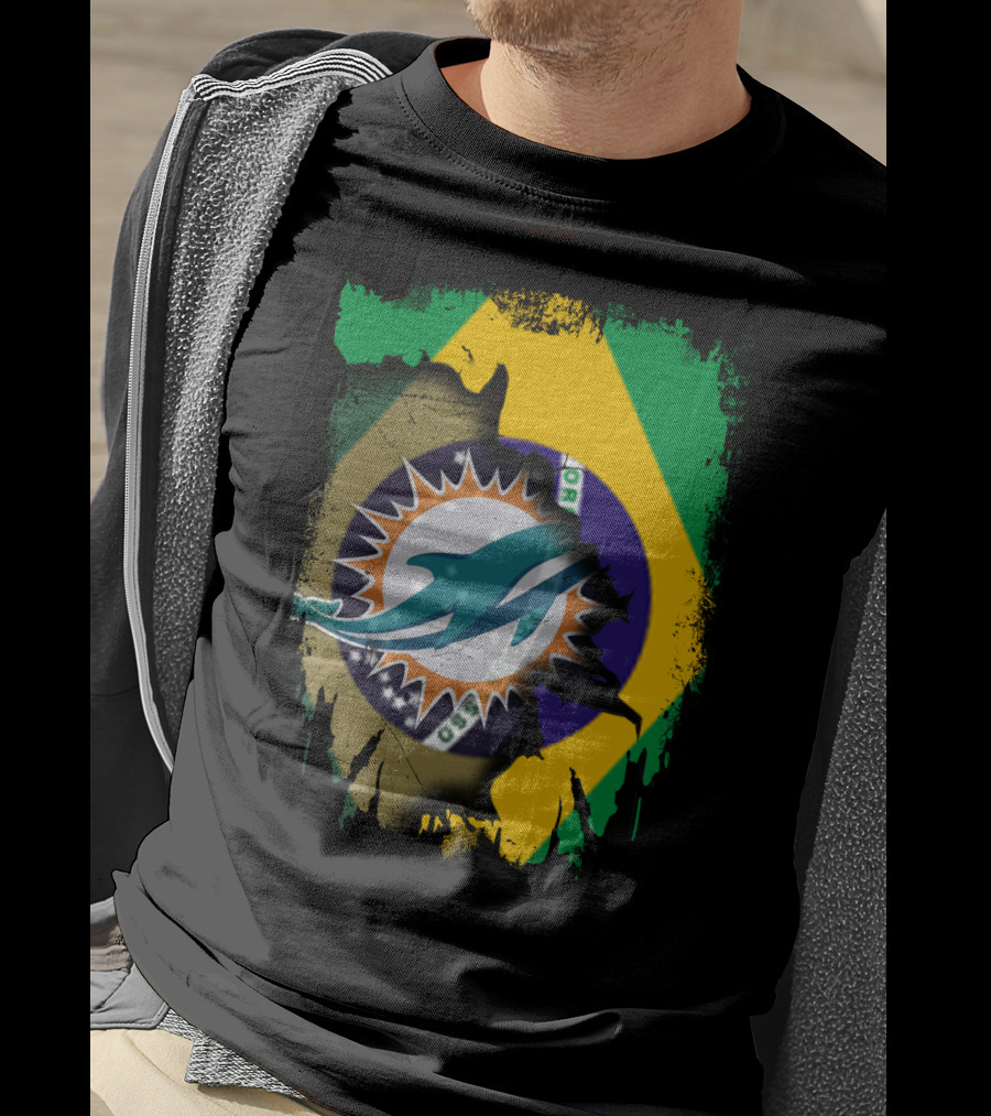 Brazilian Flag With Dolphins Logo Fusion T-Shirt