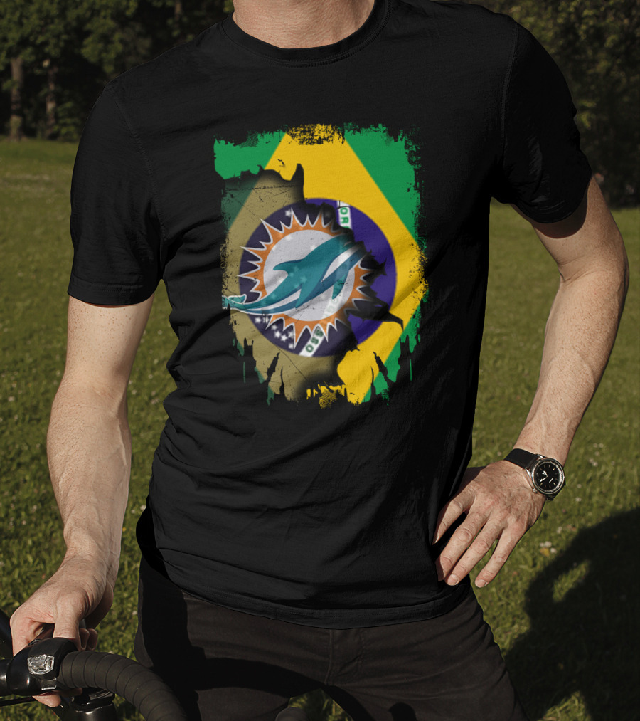 Brazilian Flag With Dolphins Logo Fusion T-Shirt