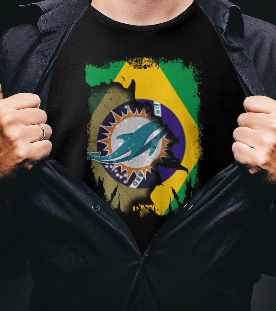 Brazilian Flag With Dolphins Logo Fusion T-Shirt