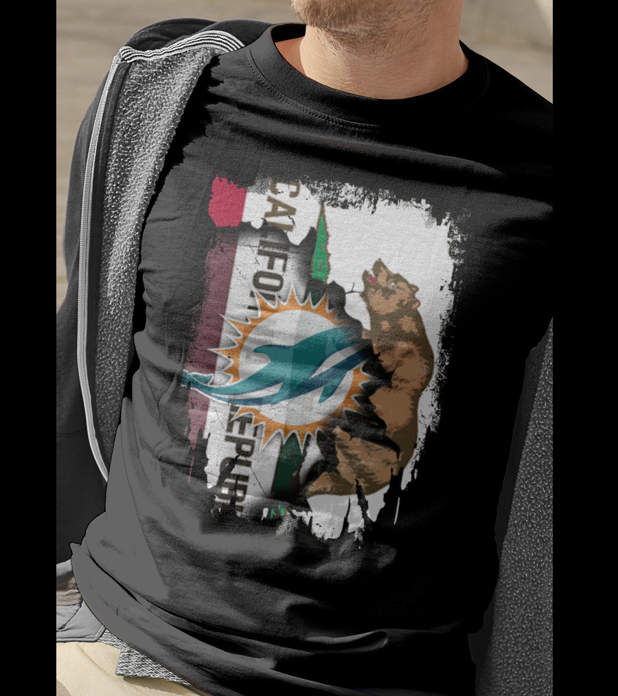 California Republic With Miami Dolphins Logo And Bear T-Shirt