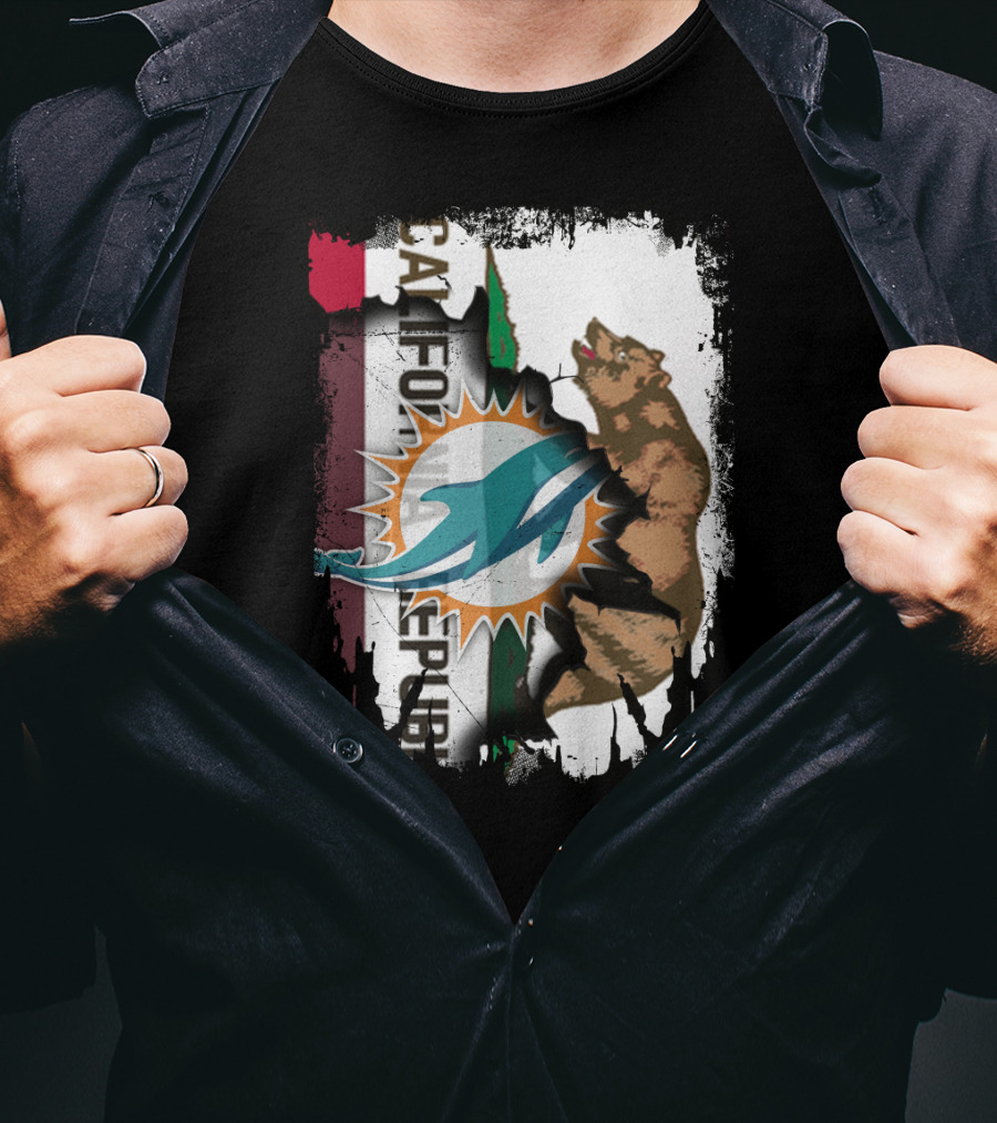 California Republic With Miami Dolphins Logo And Bear T-Shirt