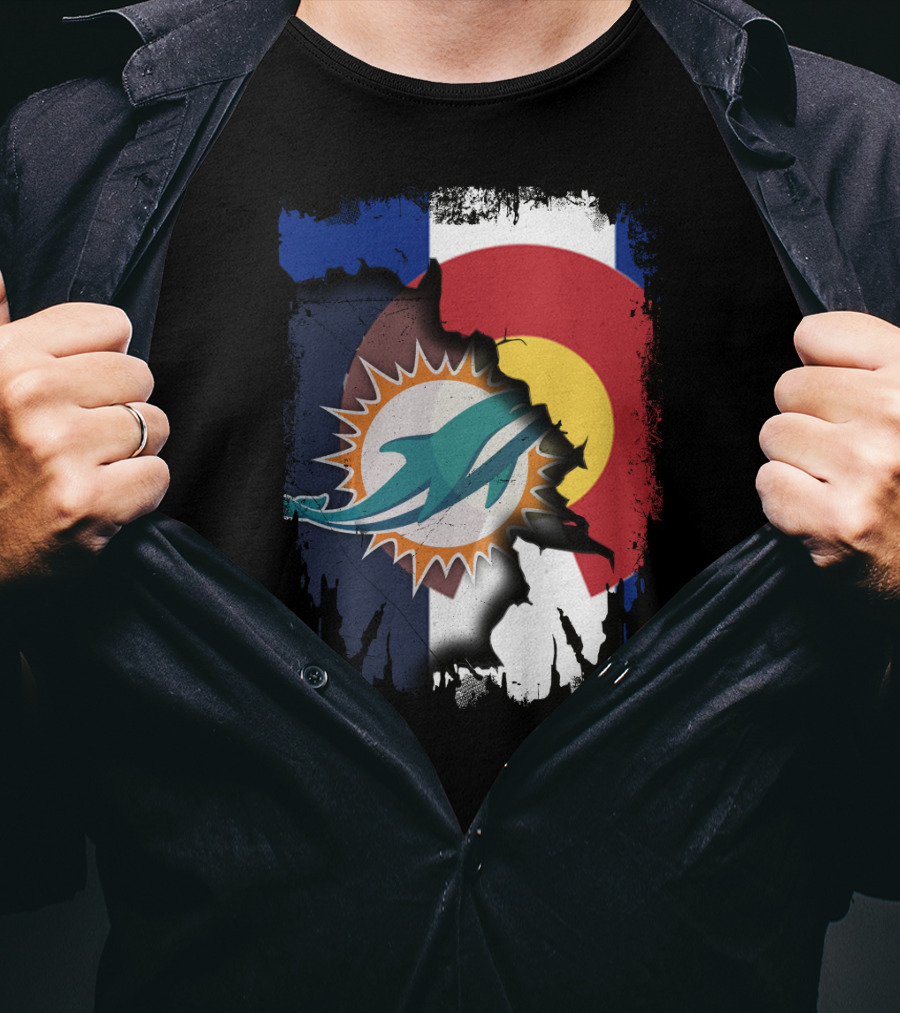 Together Colorado With Miami Dolphins And Colorado Flag Elements T-Shirt