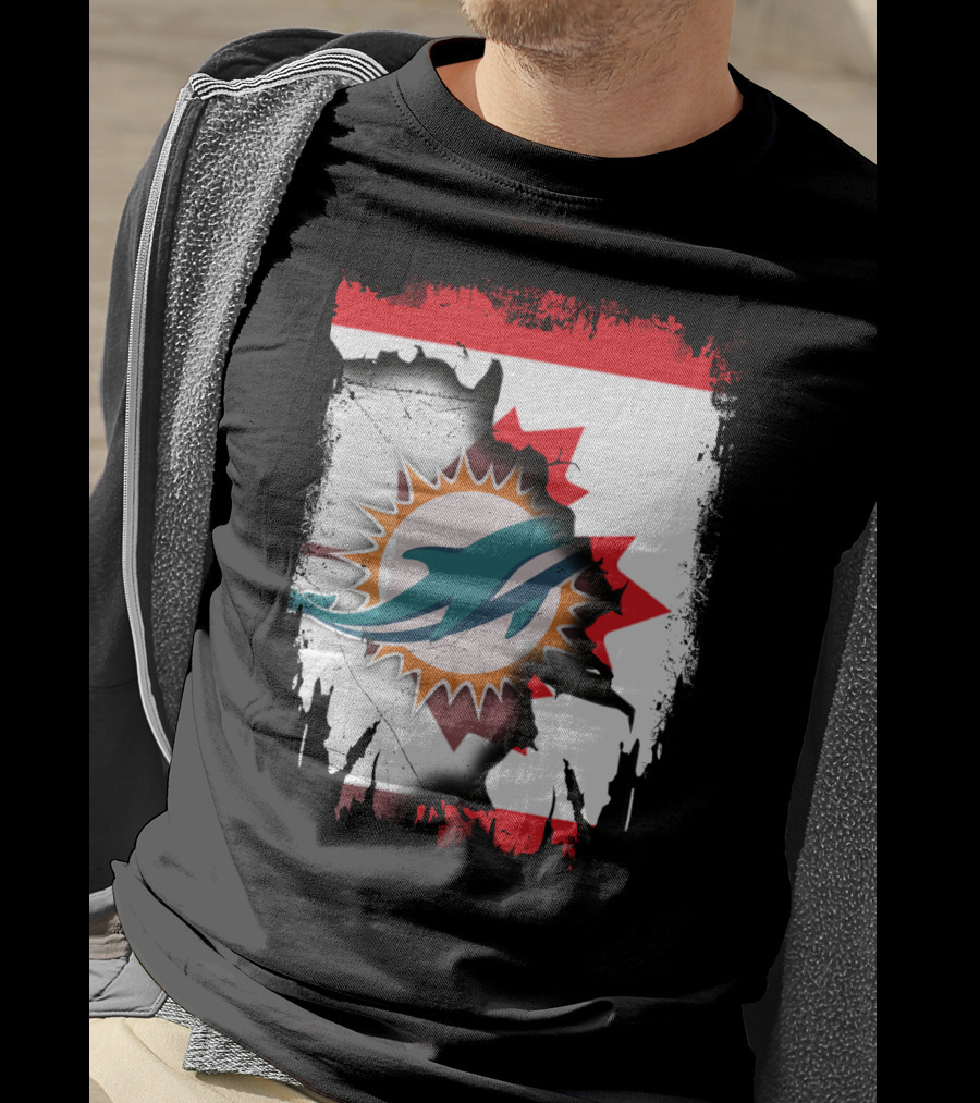 Canada Miami Dolphins Flag Symbol Fusion T-Shirt