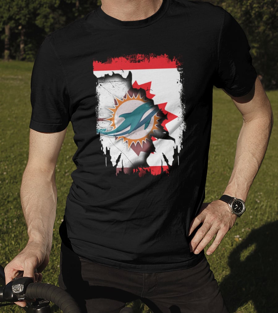 Canada Miami Dolphins Flag Symbol Fusion T-Shirt