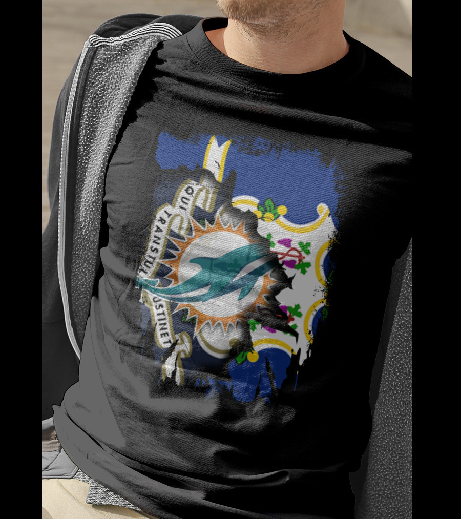 Connecticut State Flag Merged With Miami Dolphins T-Shirt