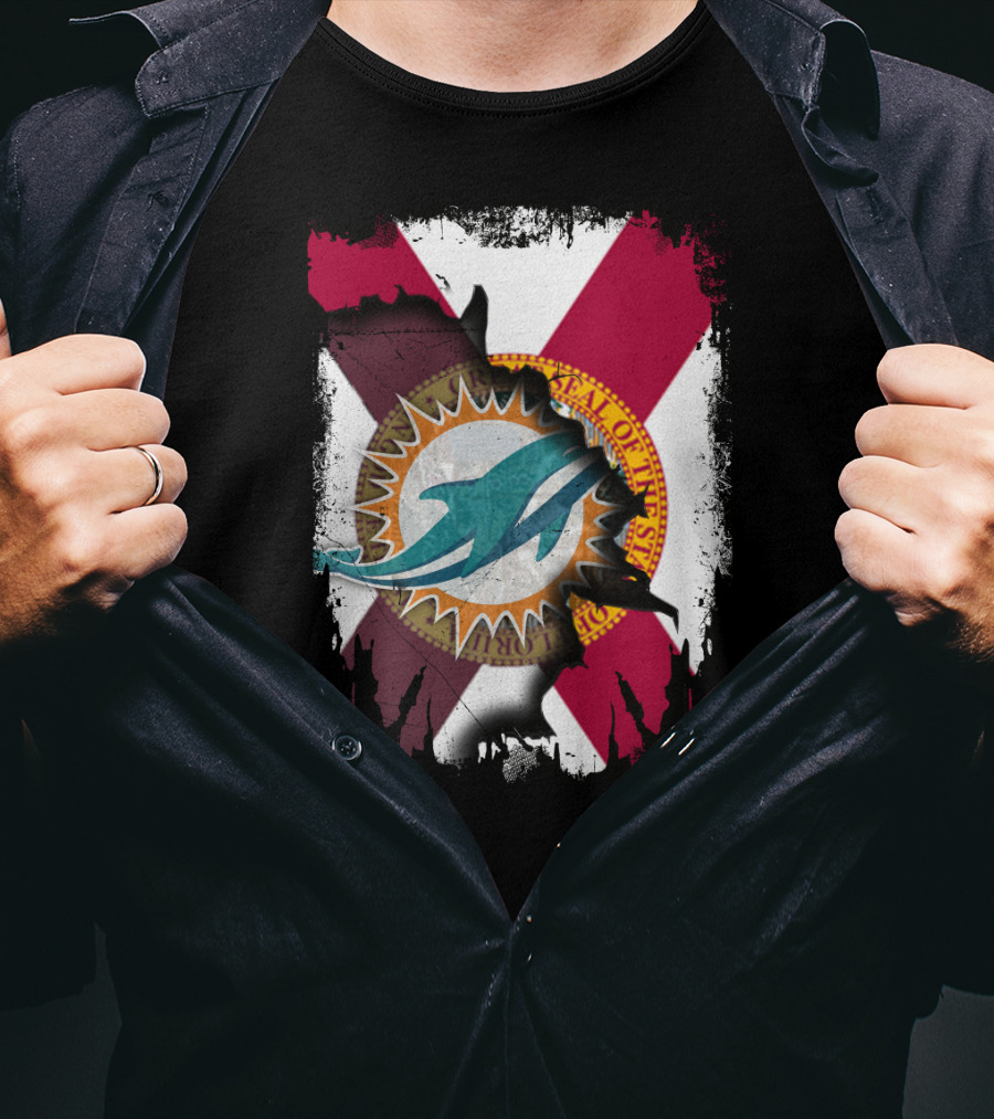 Miami Dolphins Florida State Flag Together T-Shirt