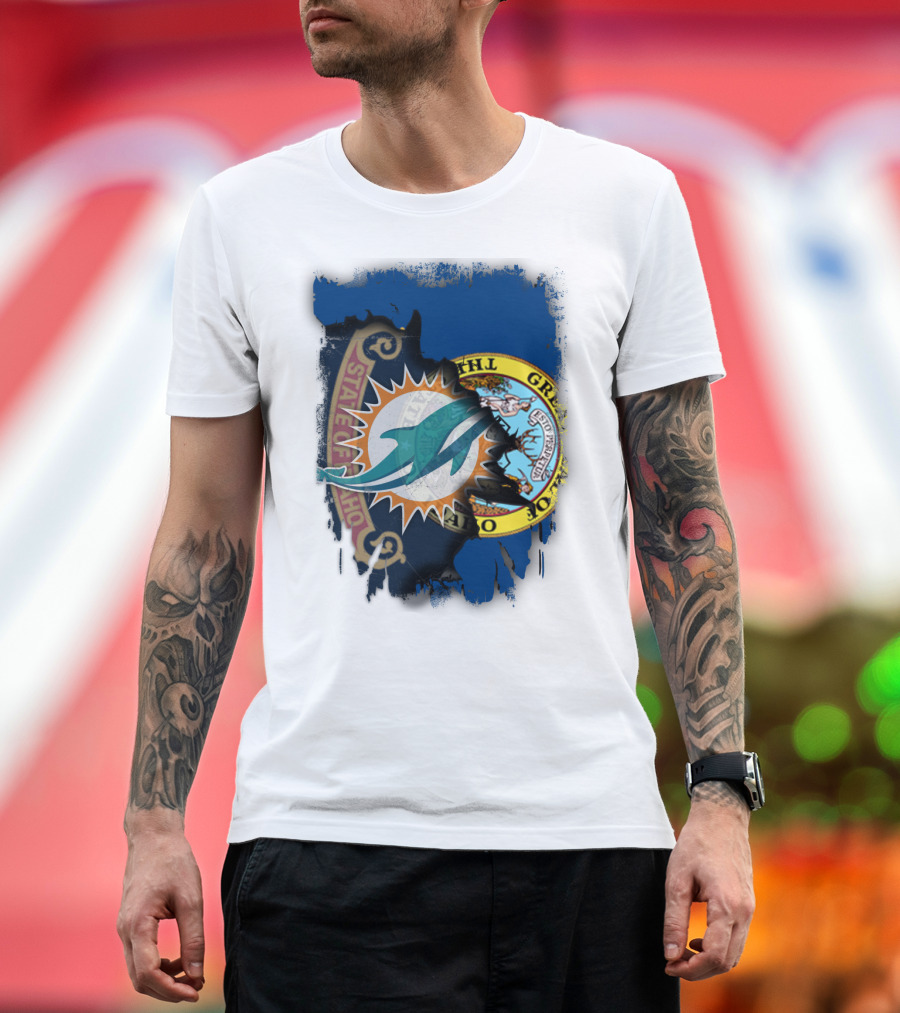 Idaho State Seal Blending with Miami Dolphins T-Shirt