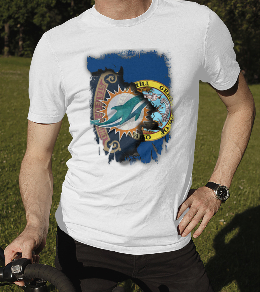 Idaho State Seal Blending With Miami Dolphins T-Shirt