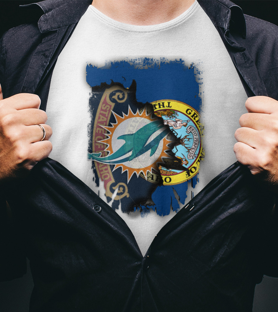 Idaho State Seal Blending With Miami Dolphins T-Shirt
