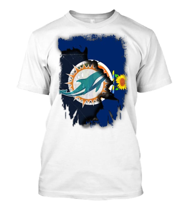 Kansas Flag With Miami Dolphins Logo And Sunflower T-Shirt