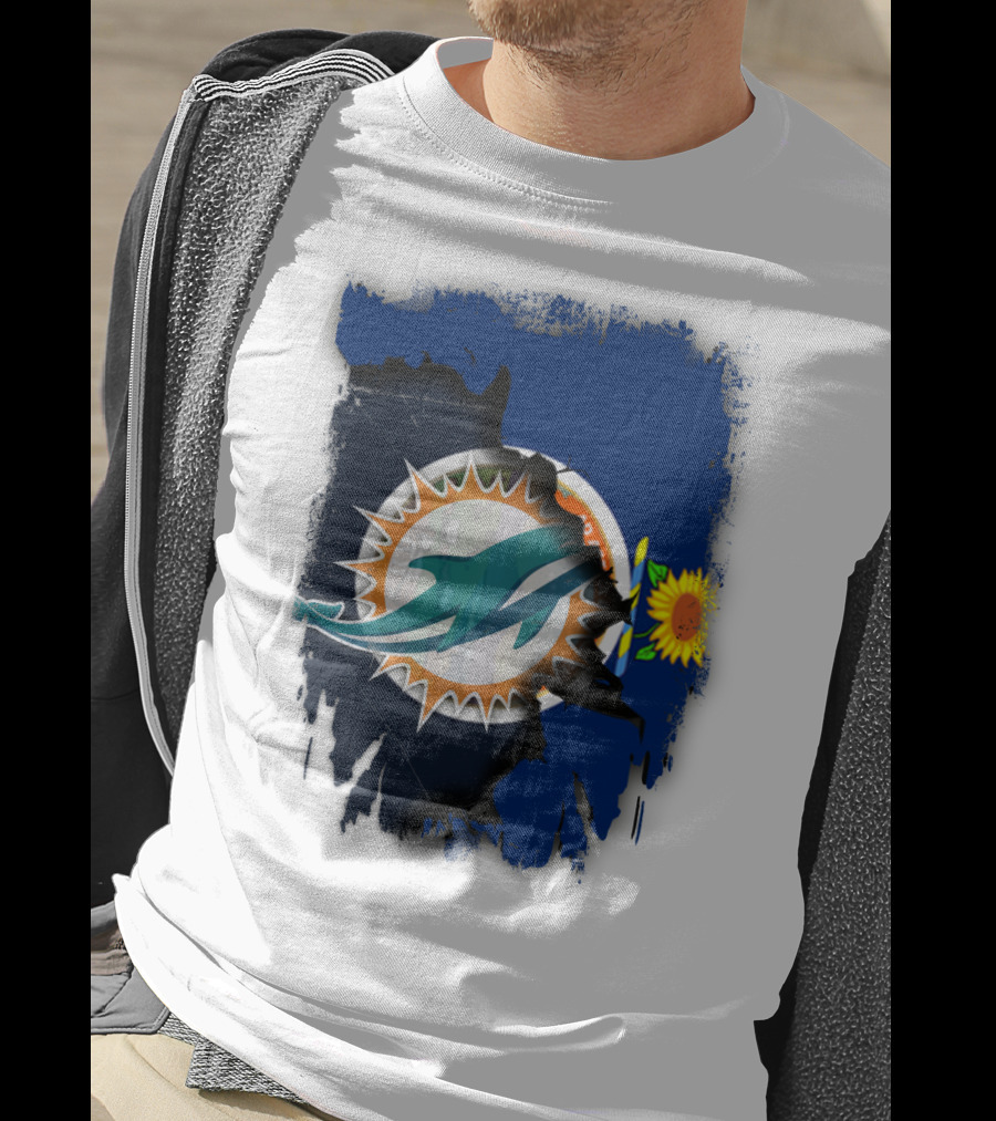 Kansas Flag With Miami Dolphins Logo And Sunflower T-Shirt