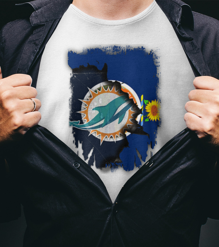 Kansas Flag With Miami Dolphins Logo And Sunflower T-Shirt