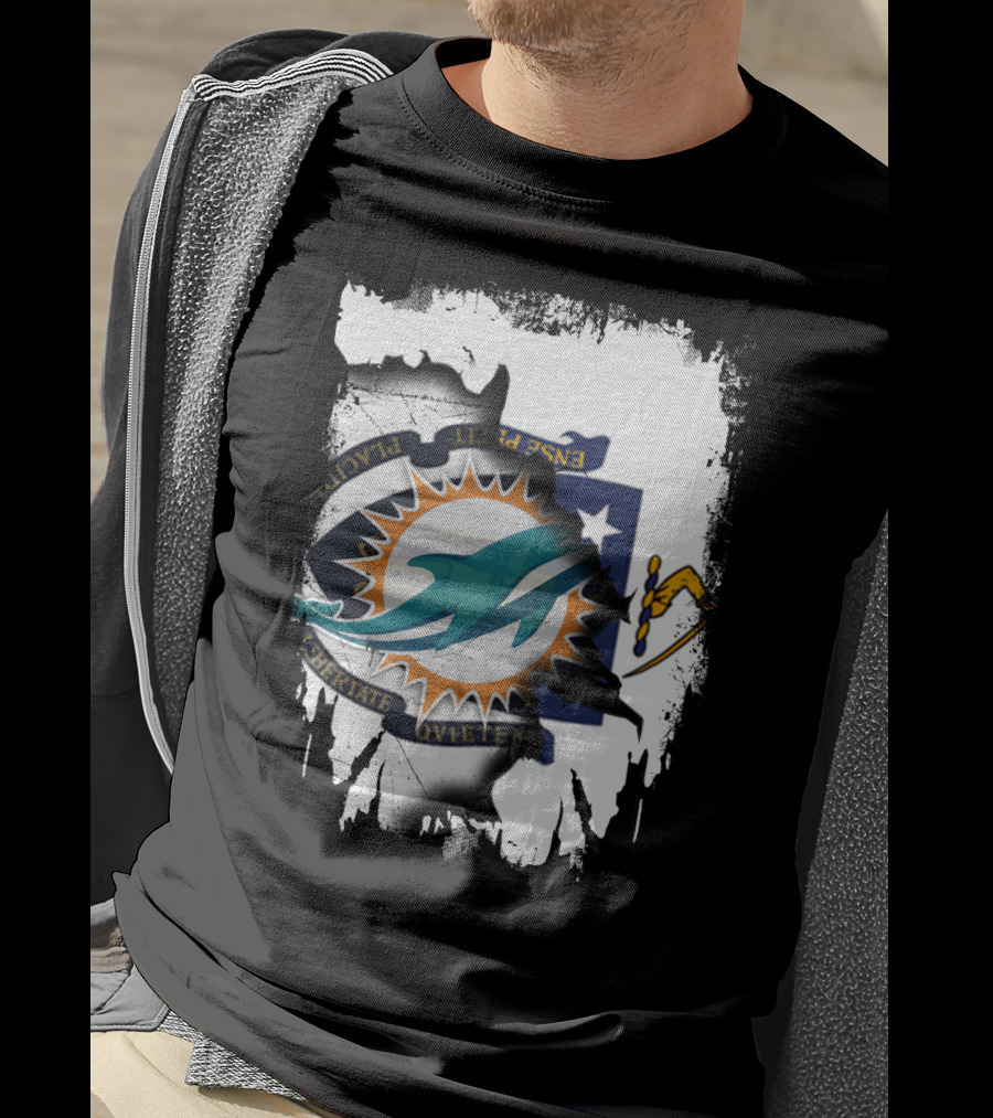 Massachusetts State Crest With Miami Dolphins Logo Integration T-Shirt