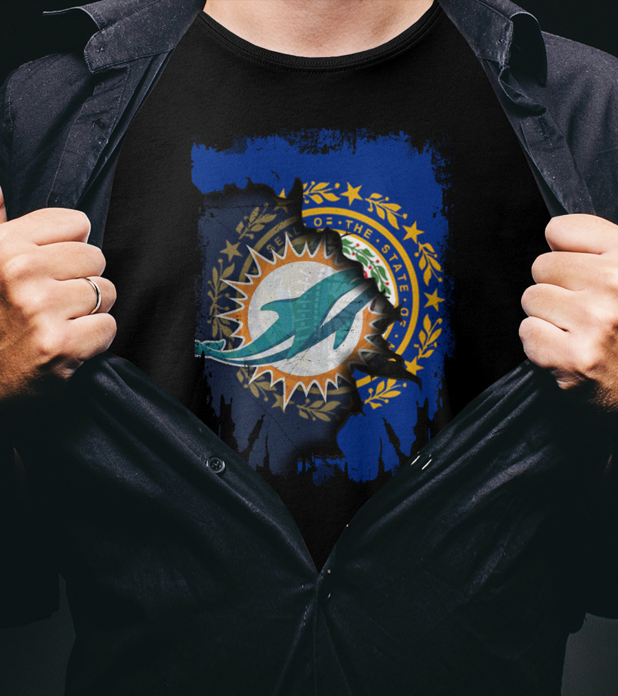 New Hampshire Background With Miami Dolphins Logo Symbolizing Unity T-Shirt